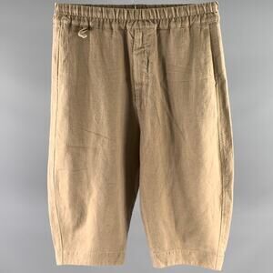 BY WALID Size S Khaki Woven Linen Elastic Waistband Shorts